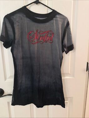 Sinful Black Tee with red sinful Script Logo